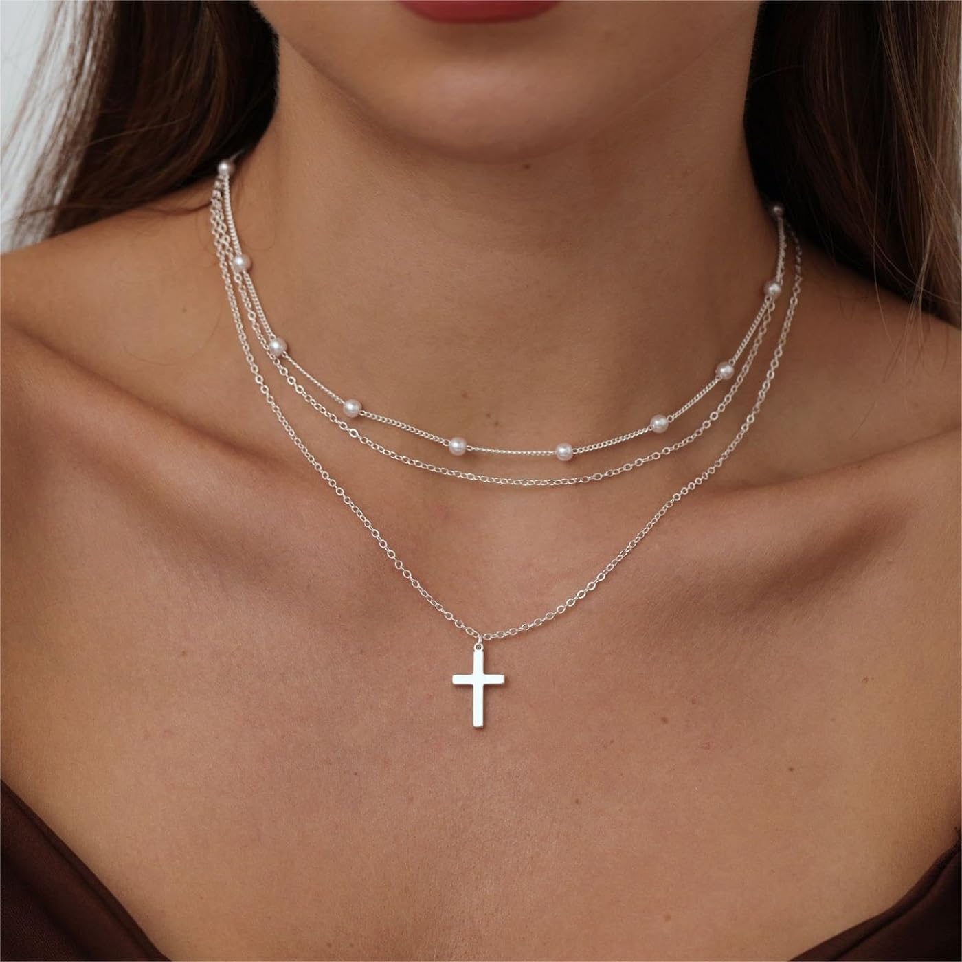 Tasiso Cross Necklace for Women 14K Gold Plated Dainty Cross Layered