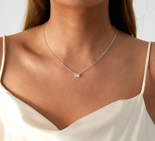 Tasiso Silver Necklaces for Women, Dainty Diamond Necklace 14k Silver Plated Prom Necklace