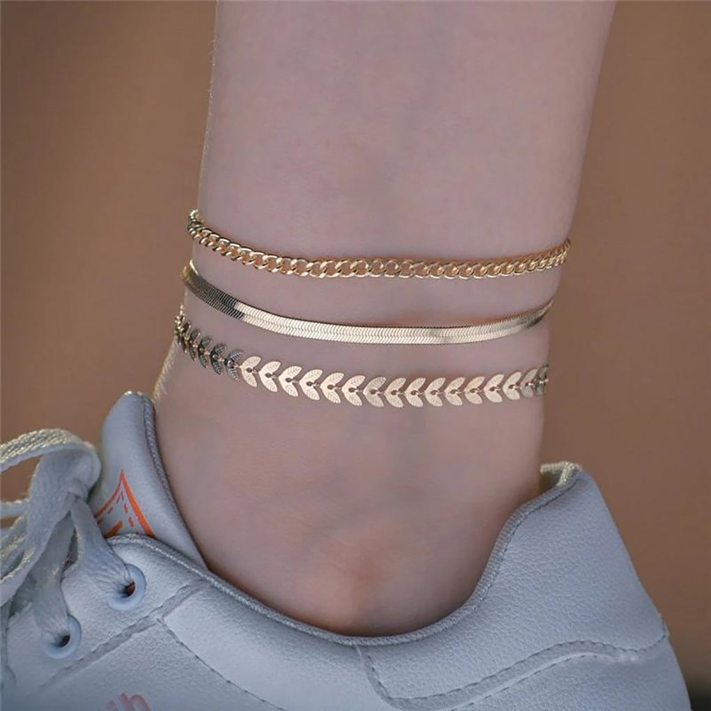 TASISO Three Layered Snake Cuban Chain Anklet