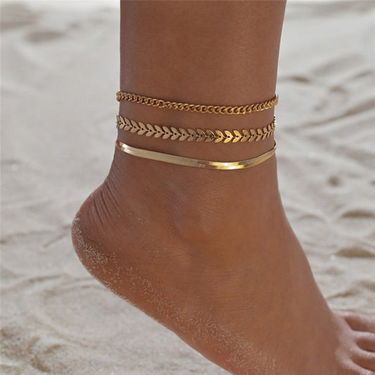 TASISO Three Layered Snake Cuban Chain Anklet