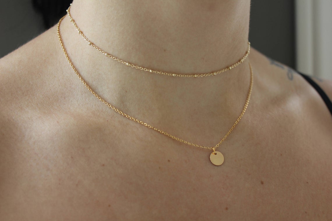 TASISO Layered Round Disc Coin Choker Necklace