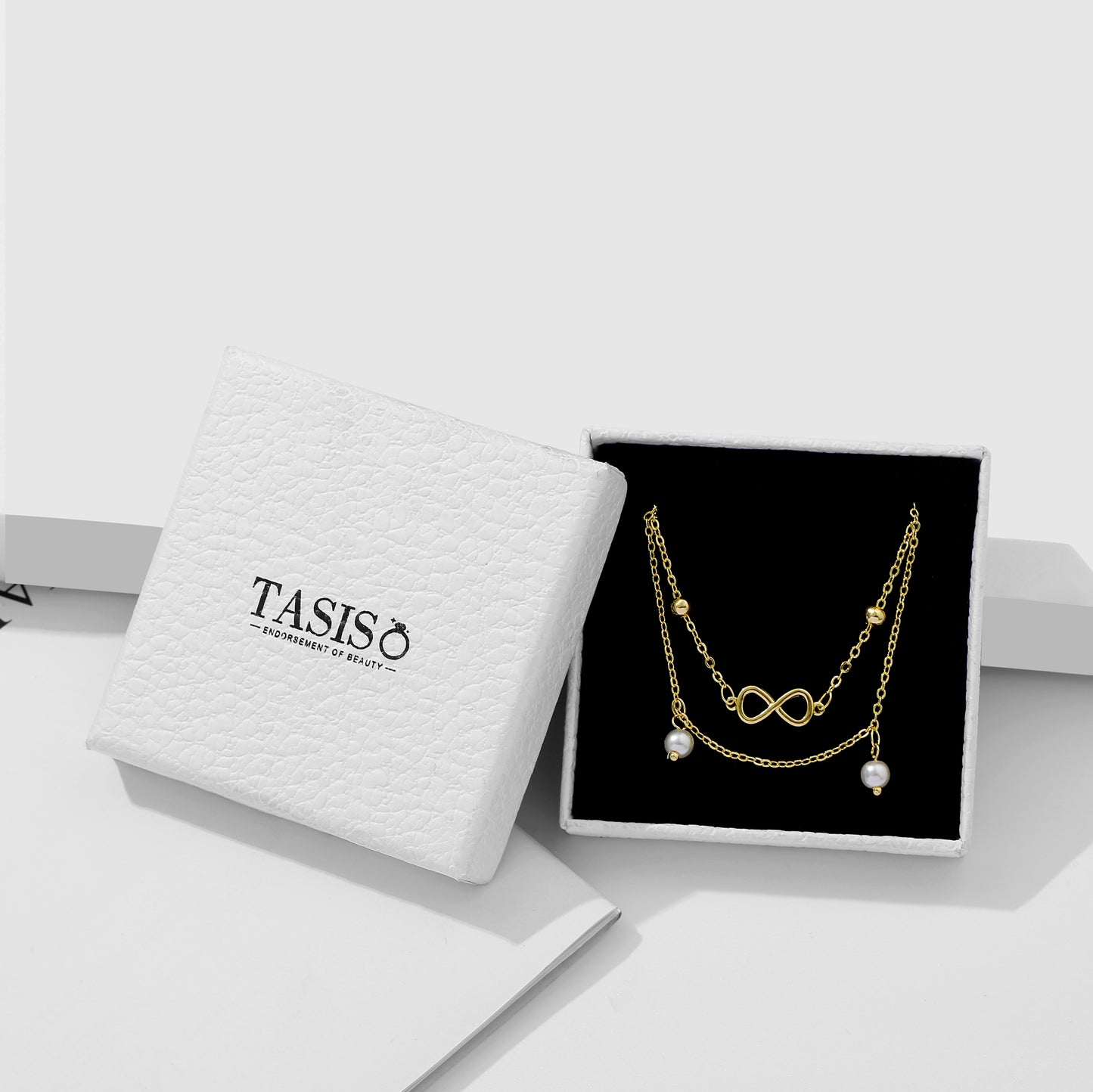 TASISO Gold Plated Layered Pearl Infinity Anklet