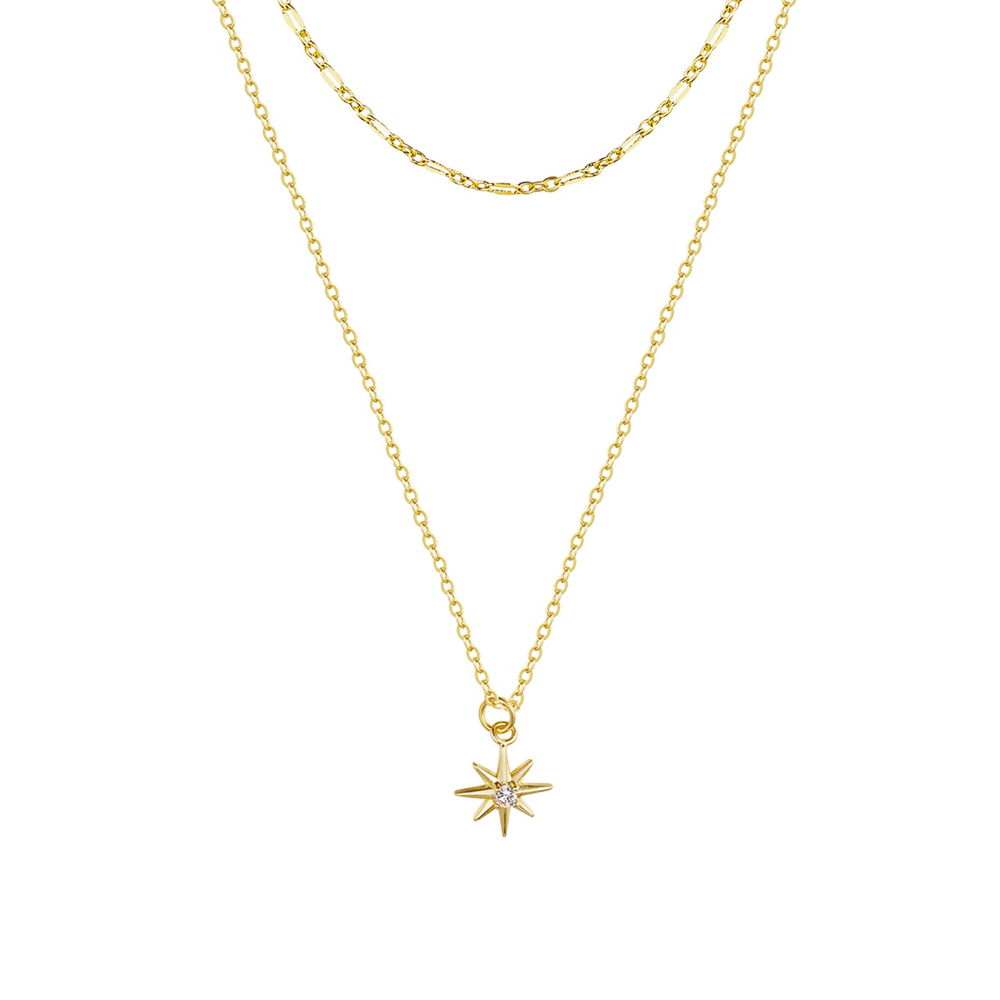 TASISO Dainty Double Lip Chain Celestial North Star Pendant Necklace